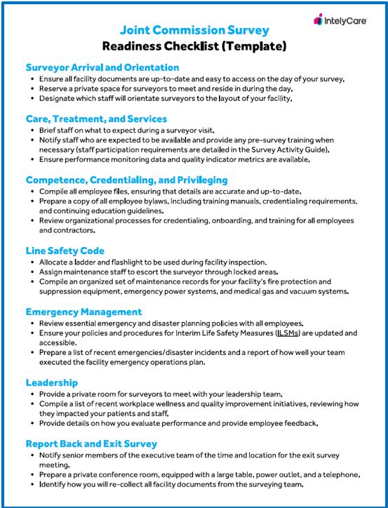 Joint Commission Survey readiness checklist template thumbnail image with blue border