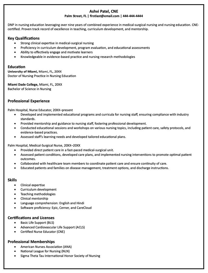 Image of nurse educator resume.