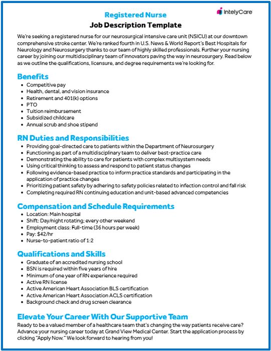 Thumbnail image of a downloadable Registered Nurse (RN) job description template